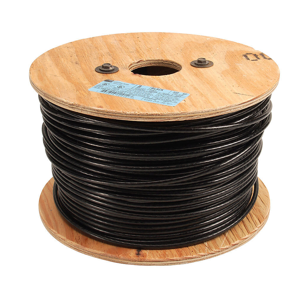 Atlas Wire THHN building wire, single conductor, 8 AWG, 19-stranded, bare copper, PVC conductor insulation material, black, nylon jacket, clear, 600V, 500ft reel.-THHN8BK