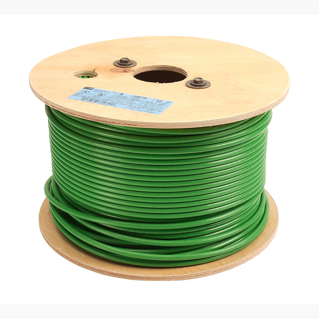Atlas Wire THHN building wire, single conductor, 8 AWG, 19-stranded, bare copper, PVC conductor insulation material, green, nylon jacket, clear, 600V, 500ft reel.-THHN8GN