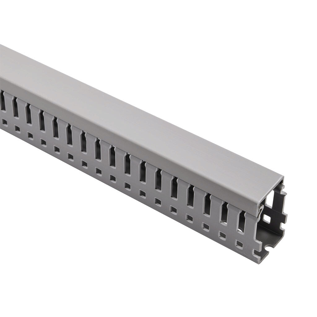 AchieVe WDN series open slot narrow finger wire duct, 1in width, 1.5in height, 6.5ft/2m length, gray. Cover included.-WDN-1015G-1