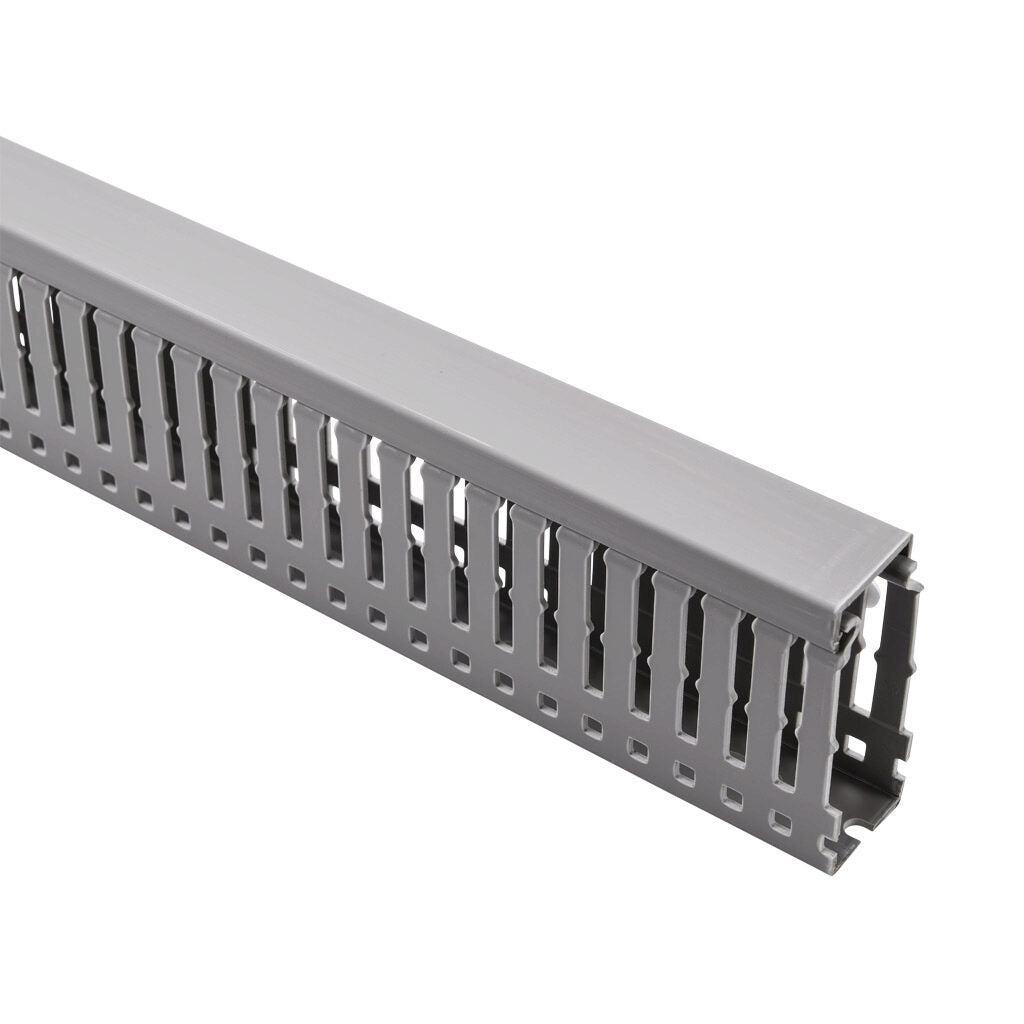 AchieVe WDN series open slot narrow finger wire duct, 1in width, 2.25in height, 6.5ft/2m length, gray. Cover included.-WDN-1022G-1