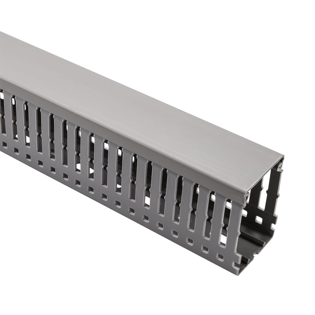 AchieVe WDN series open slot narrow finger wire duct, 1.5in width, 2.25in height, 6.5ft/2m length, gray. Cover included.-WDN-1522G-1