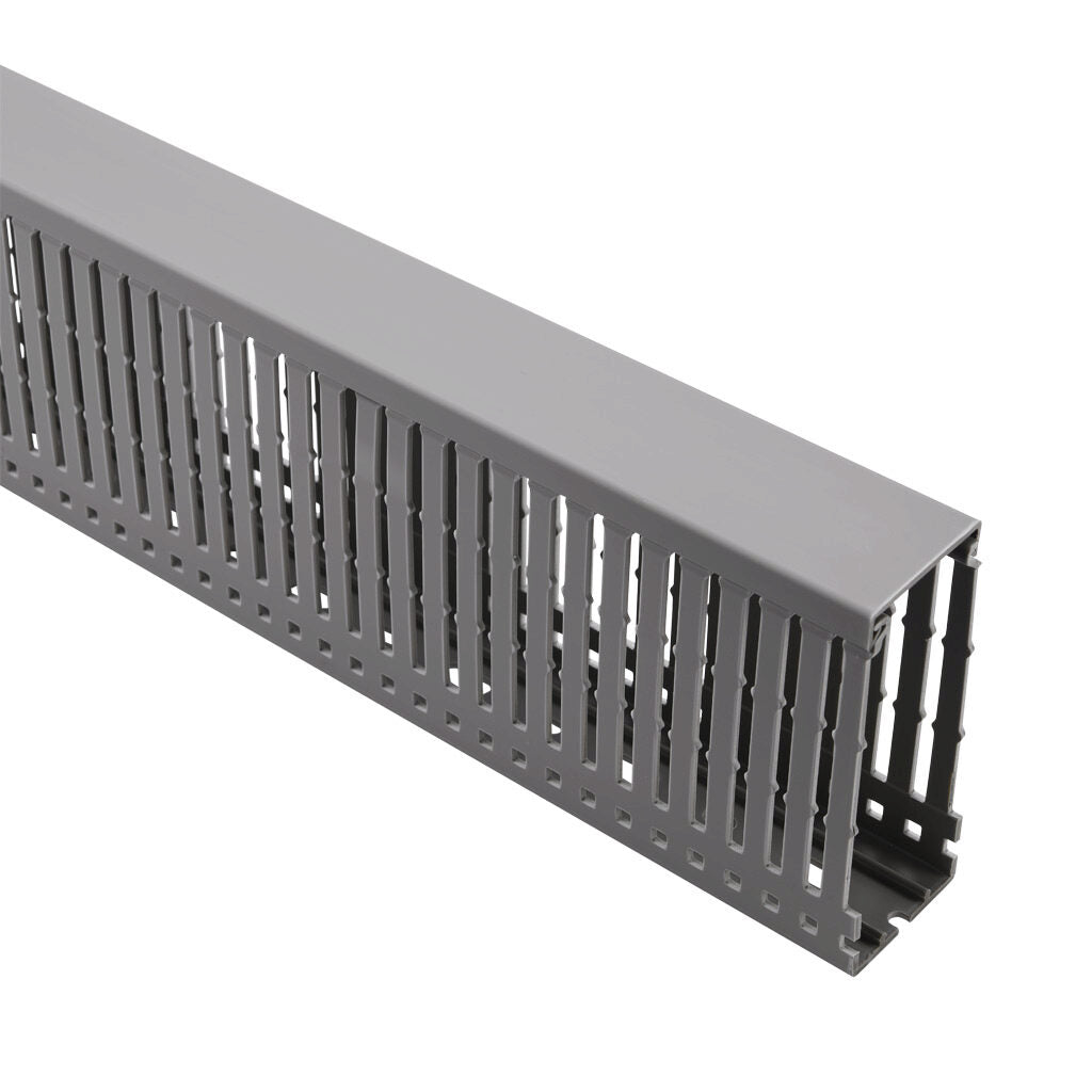 AchieVe WDN series open slot narrow finger wire duct, 1.5in width, 4in height, 6.5ft/2m length, gray. Cover included.-WDN-1540G-1