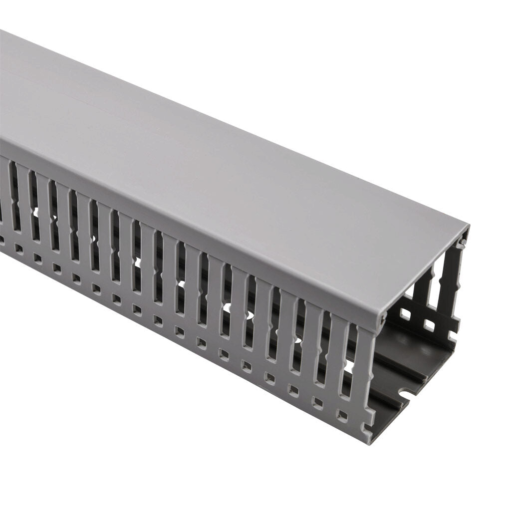 AchieVe WDN series open slot narrow finger wire duct, 2.25in width, 2.25in height, 6.5ft/2m length, gray. Cover included.-WDN-2222G-1