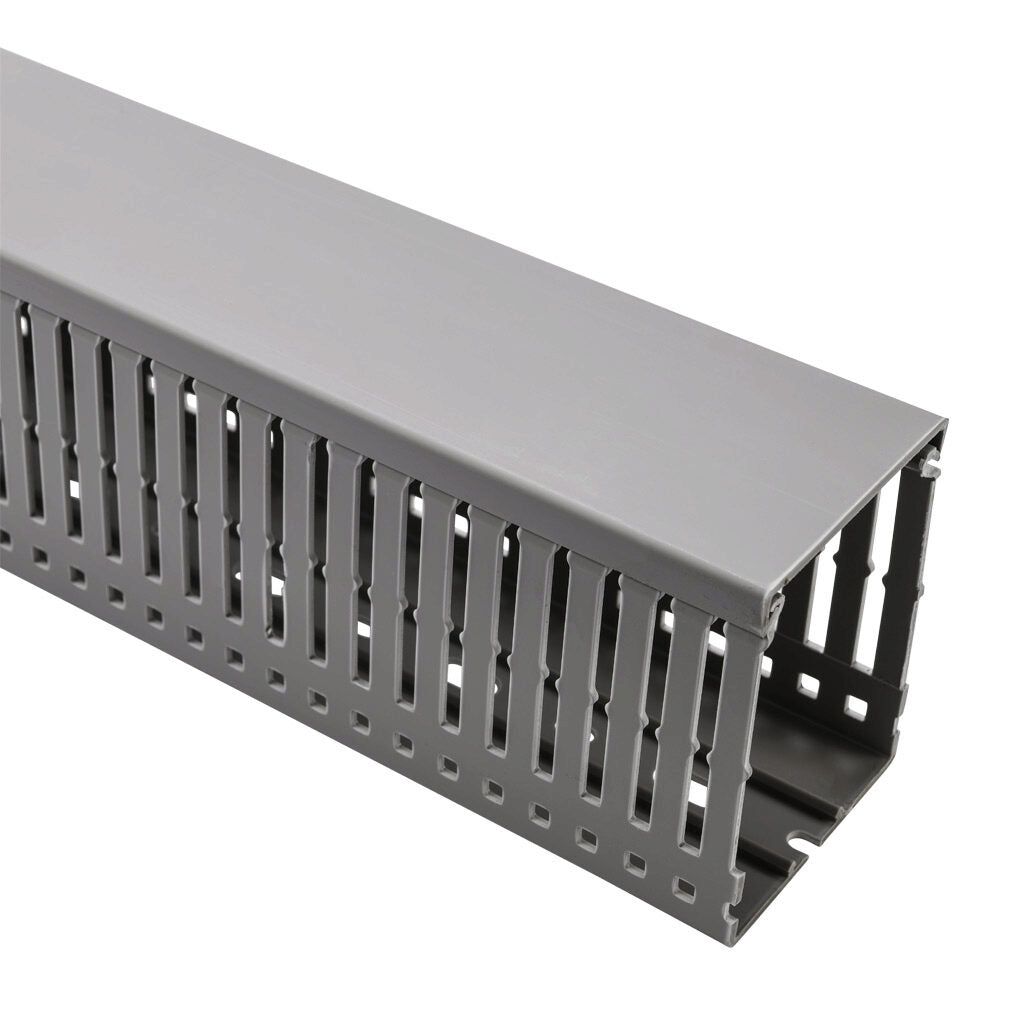 AchieVe WDN series open slot narrow finger wire duct, 2.25in width, 3in height, 6.5ft/2m length, gray. Cover included.-WDN-2230G-1