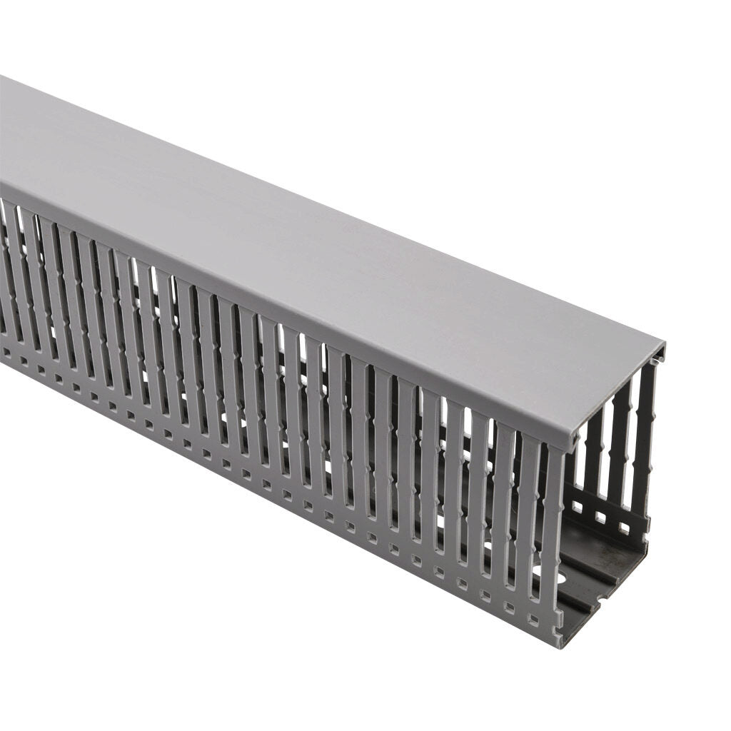AchieVe WDN series open slot narrow finger wire duct, 2.25in width, 4in height, 6.5ft/2m length, gray. Cover included.-WDN-2240G-1