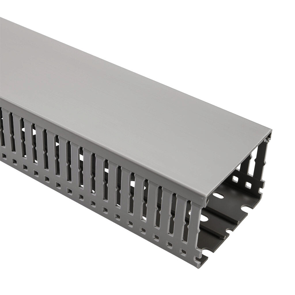 AchieVe WDN series open slot narrow finger wire duct, 3in width, 2.25in height, 6.5ft/2m length, gray. Cover included.-WDN-3022G-1