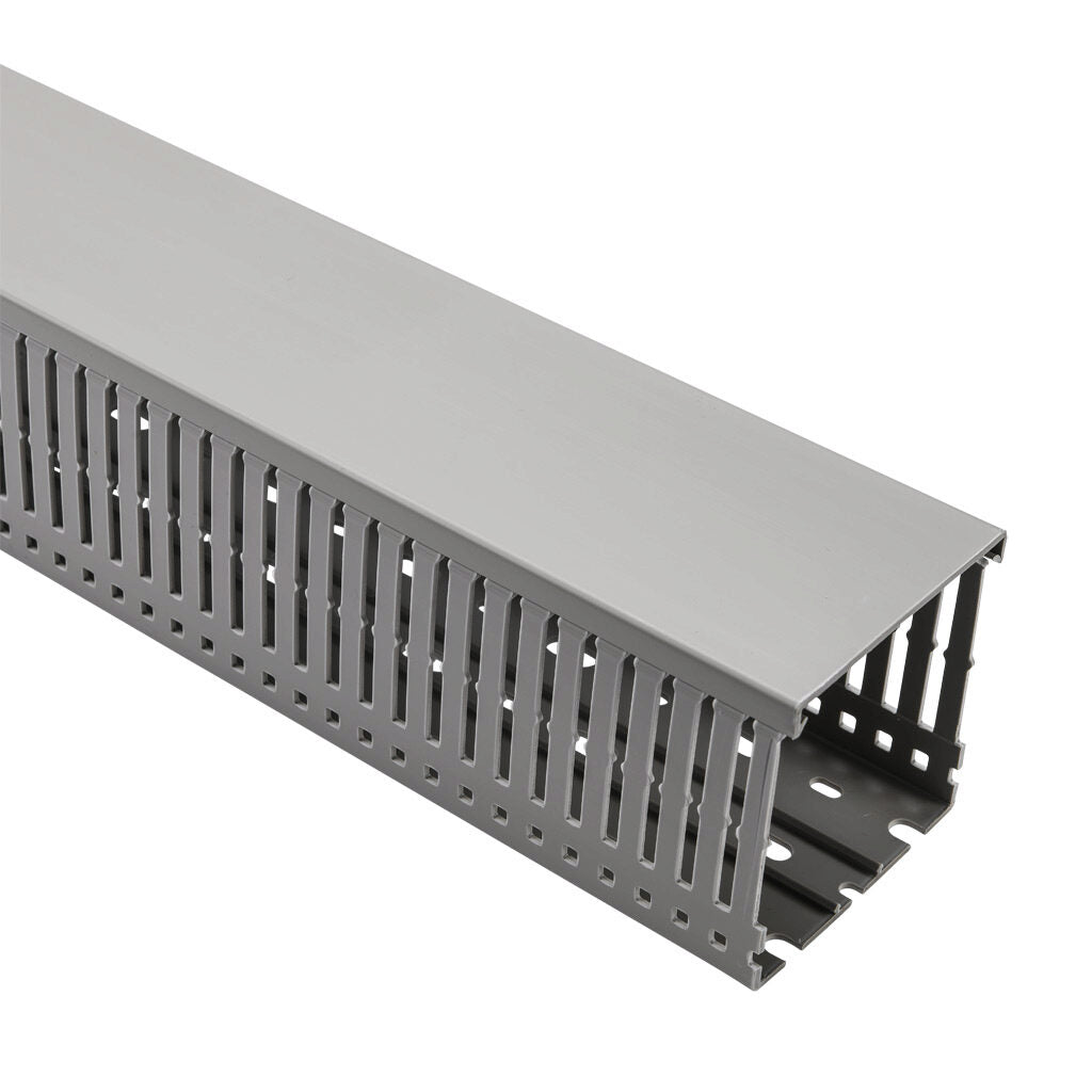 AchieVe WDN series open slot narrow finger wire duct, 3in width, 3in height, 6.5ft/2m length, gray. Cover included.-WDN-3030G-1