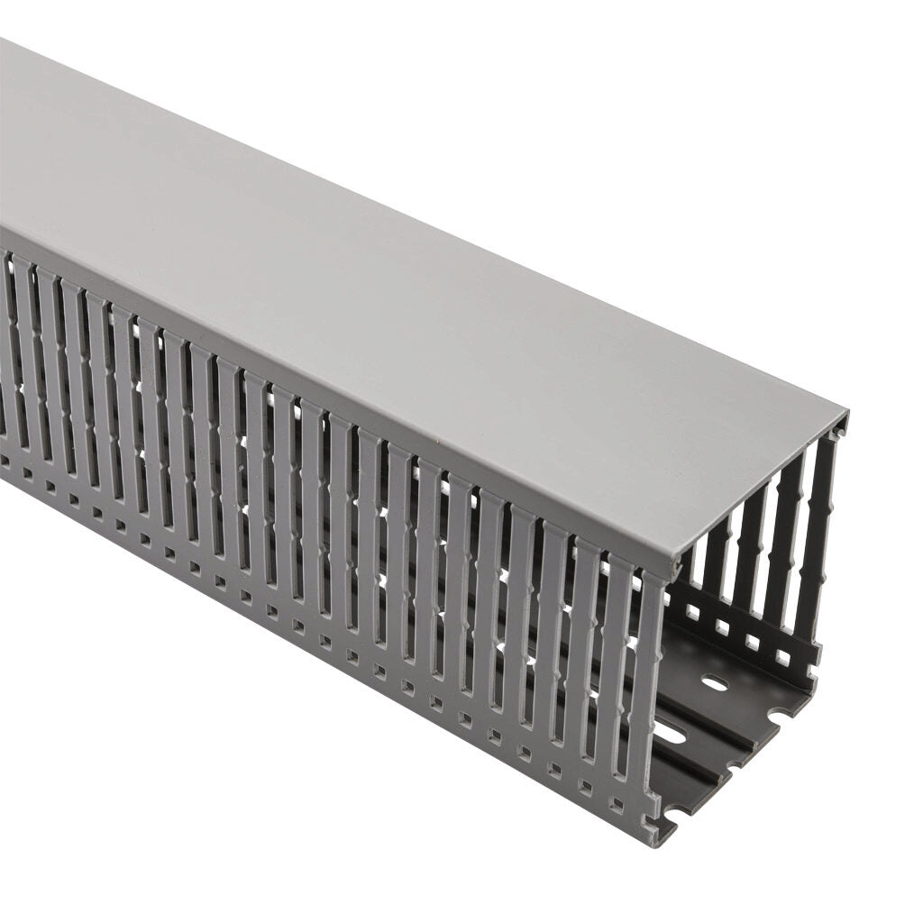 AchieVe WDN series open slot narrow finger wire duct, 3in width, 4in height, 6.5ft/2m length, gray. Cover included.-WDN-3040G-1