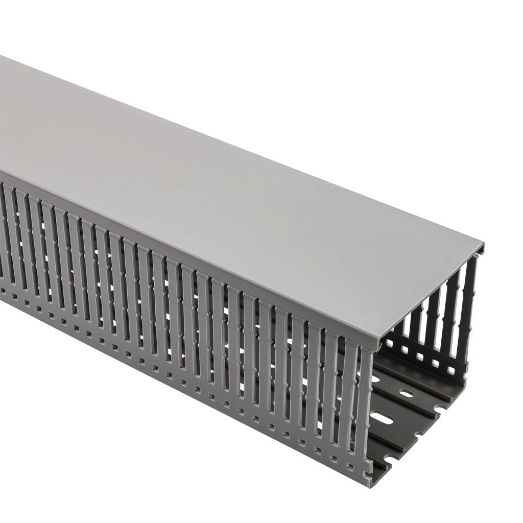 AchieVe WDN series open slot narrow finger wire duct, 4in width, 4in height, 6.5ft/2m length, gray. Cover included.-WDN-4040G-1