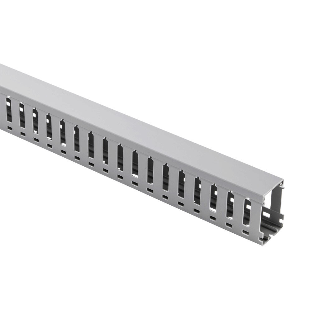AchieVe WDW series open slot wide finger wire duct, 1.5in width, 2.25in height, 6.5ft/2m length, gray. Cover included.-WDW-1522G-1