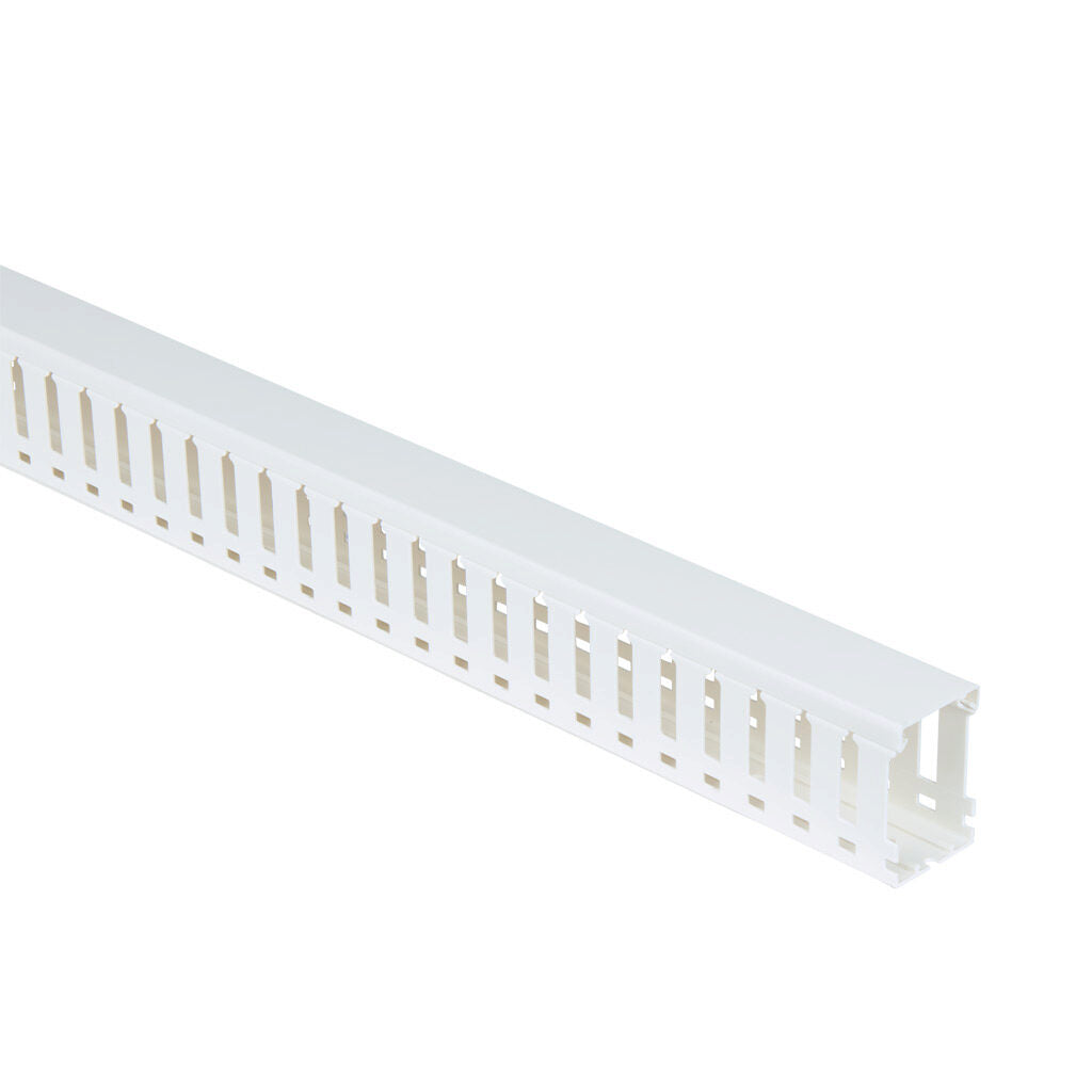 AchieVe WDW series open slot wide finger wire duct, 1.5in width, 2.25in height, 6.5ft/2m length, white. Cover included.-WDW-1522W-1