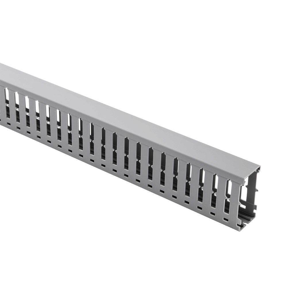 AchieVe WDW series open slot wide finger wire duct, 1.5in width, 3in height, 6.5ft/2m length, gray. Cover included.-WDW-1530G-1