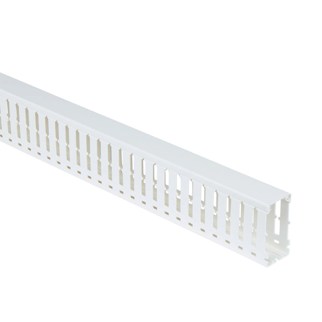 AchieVe WDW series open slot wide finger wire duct, 1.5in width, 3in height, 6.5ft/2m length, white. Cover included.-WDW-1530W-1