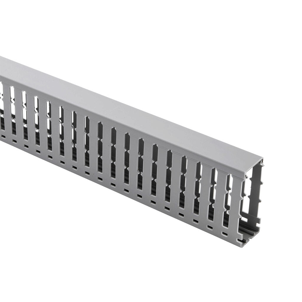 AchieVe WDW series open slot wide finger wire duct, 1.5in width, 4in height, 6.5ft/2m length, gray. Cover included.-WDW-1540G-1