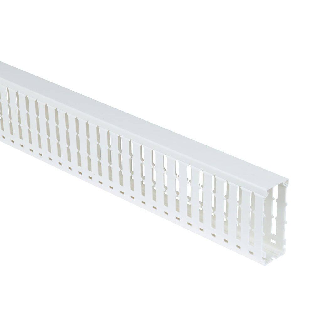 AchieVe WDW series open slot wide finger wire duct, 1.5in width, 4in height, 6.5ft/2m length, white. Cover included.-WDW-1540W-1