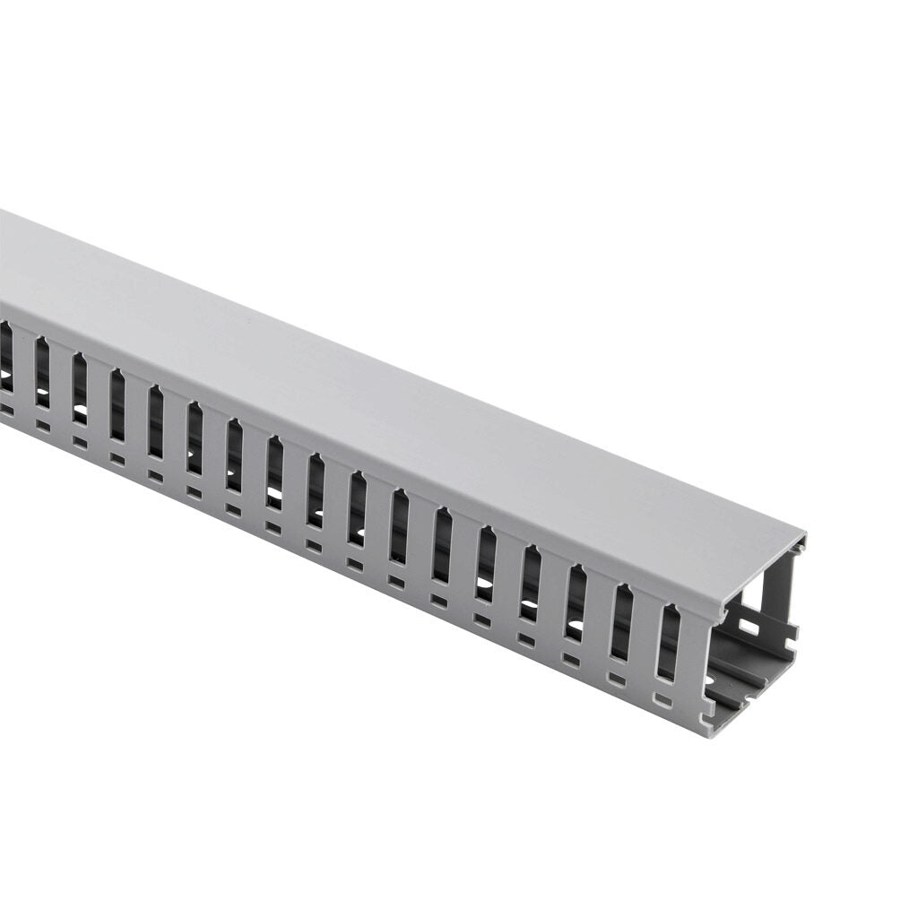 AchieVe WDW series open slot wide finger wire duct, 2.25in width, 2.25in height, 6.5ft/2m length, gray. Cover included.-WDW-2222G-1