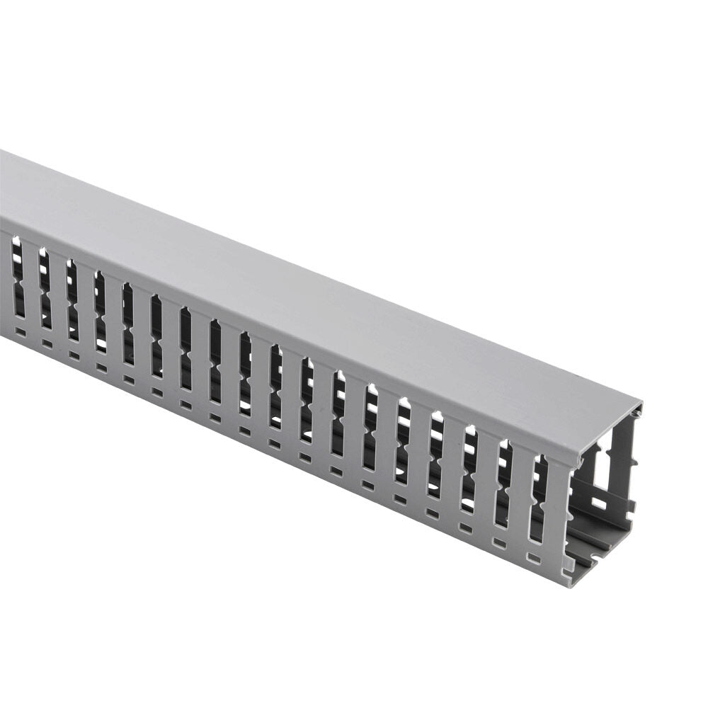 AchieVe WDW series open slot wide finger wire duct, 2.25in width, 3in height, 6.5ft/2m length, gray. Cover included.-WDW-2230G-1