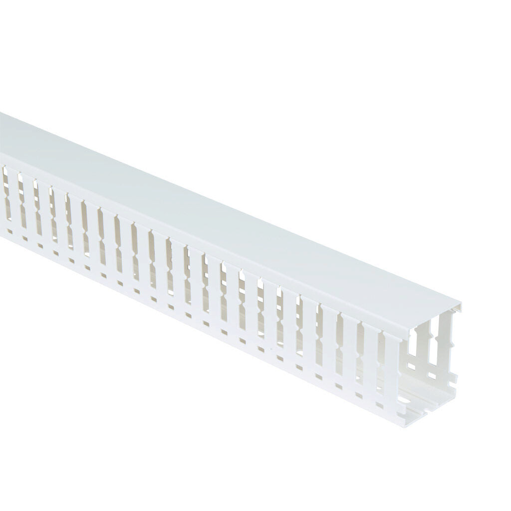 AchieVe WDW series open slot wide finger wire duct, 2.25in width, 3in height, 6.5ft/2m length, white. Cover included.-WDW-2230W-1