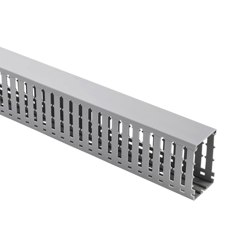 AchieVe WDW series open slot wide finger wire duct, 2.25in width, 4in height, 6.5ft/2m length, gray. Cover included.-WDW-2240G-1