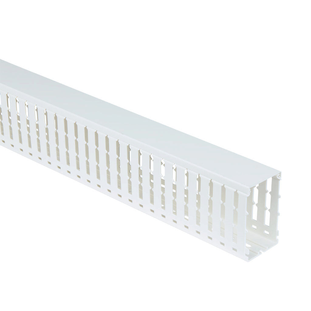 AchieVe WDW series open slot wide finger wire duct, 2.25in width, 4in height, 6.5ft/2m length, white. Cover included.-WDW-2240W-1