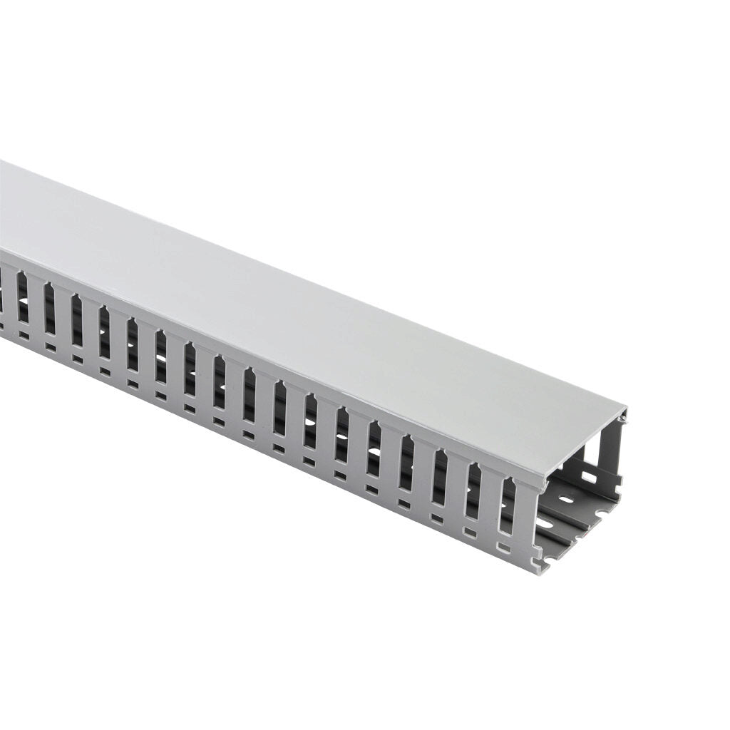 AchieVe WDW series open slot wide finger wire duct, 3in width, 2.25in height, 6.5ft/2m length, gray. Cover included.-WDW-3022G-1