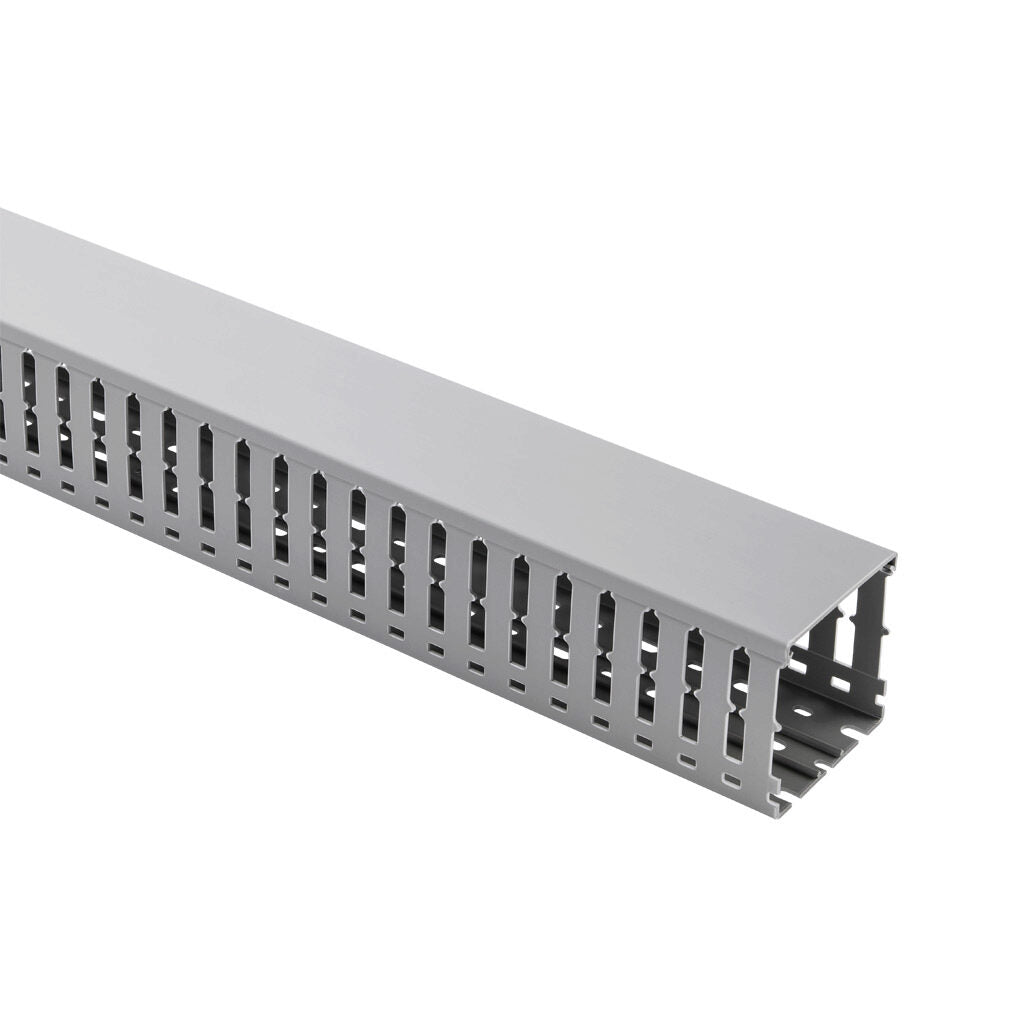 AchieVe WDW series open slot wide finger wire duct, 3in width, 3in height, 6.5ft/2m length, gray. Cover included.-WDW-3030G-1