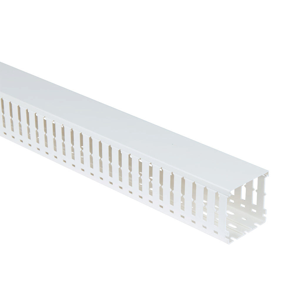 AchieVe WDW series open slot wide finger wire duct, 3in width, 3in height, 6.5ft/2m length, white. Cover included.-WDW-3030W-1