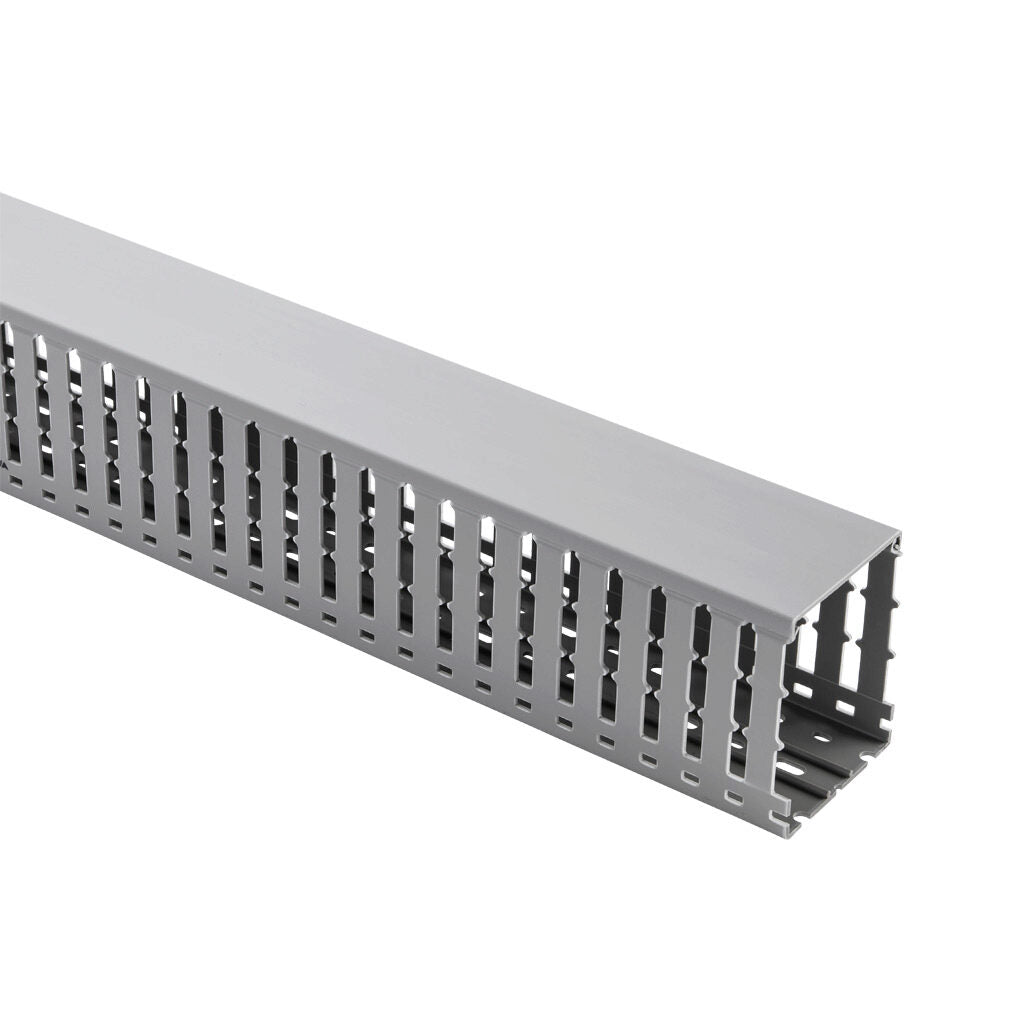 AchieVe WDW series open slot wide finger wire duct, 3in width, 4in height, 6.5ft/2m length, gray. Cover included.-WDW-3040G-1