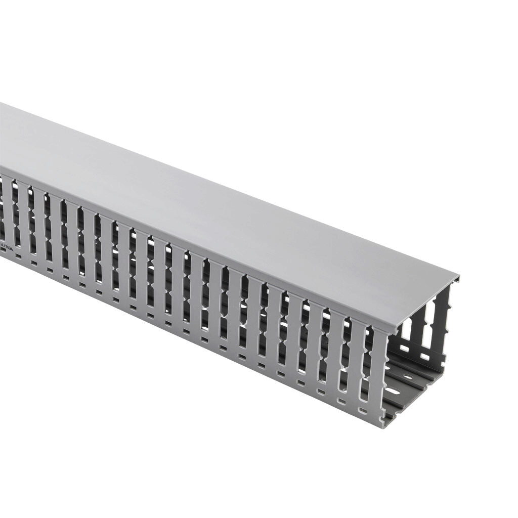 AchieVe WDW series open slot wide finger wire duct, 4in width, 4in height, 6.5ft/2m length, gray. Cover included.-WDW-4040G-1