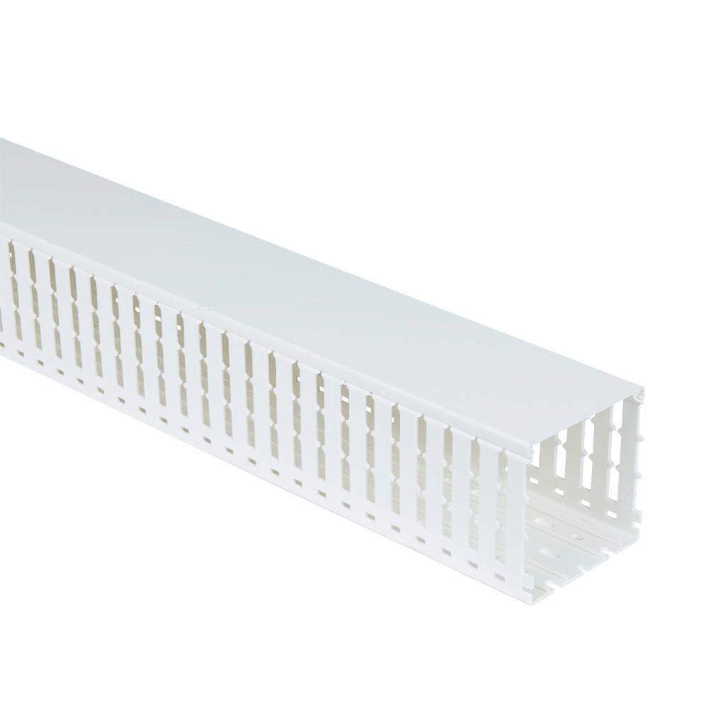 AchieVe WDW series open slot wide finger wire duct, 4in width, 4in height, 6.5ft/2m length, white. Cover included.-WDW-4040W-1