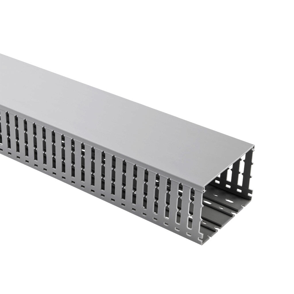 AchieVe WDW series open slot wide finger wire duct, 6in width, 4in height, 6.5ft/2m length, gray. Cover included.-WDW-6040G-1