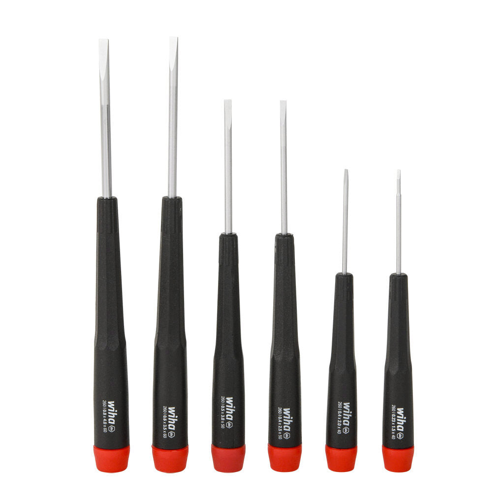 Wiha precision screwdriver set, slotted, 6 pieces, free-spinning cap.-WT26090