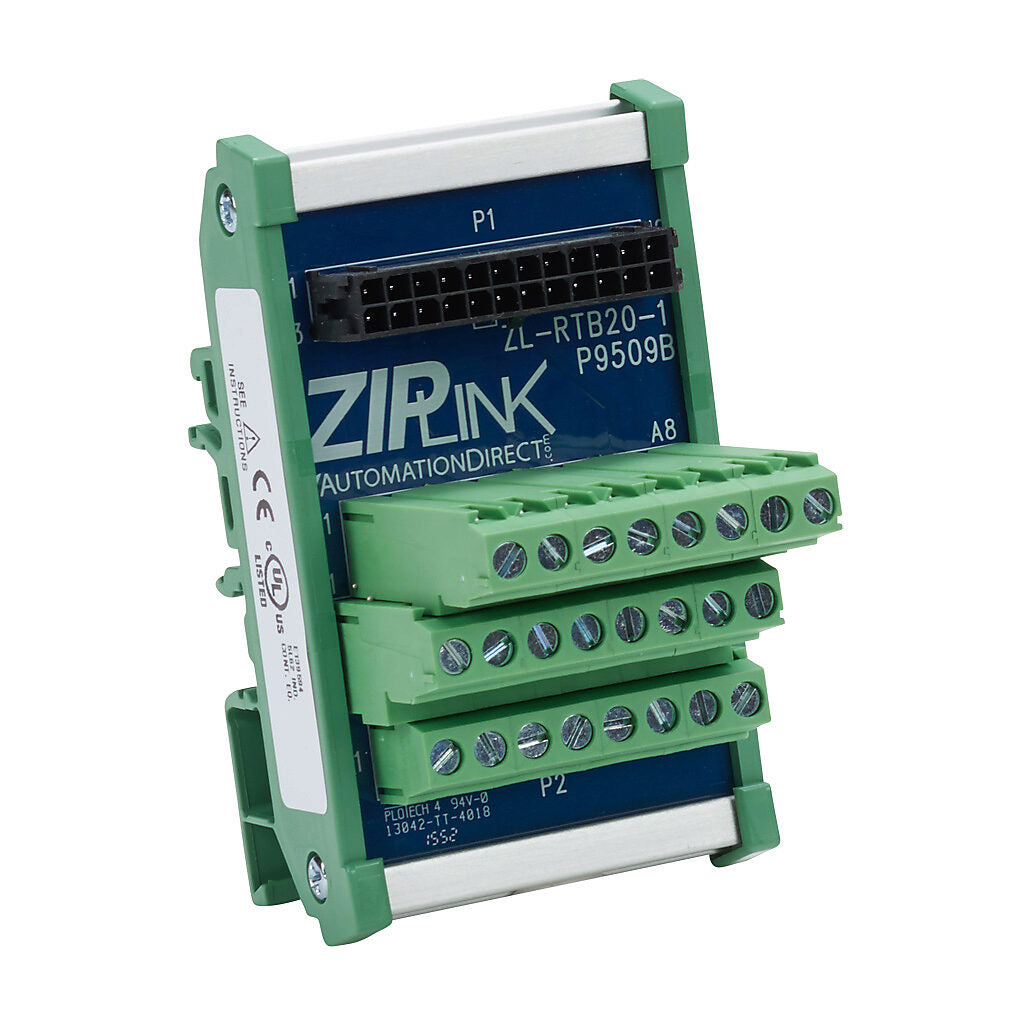 ZIPLink reduced-width feedthrough module, 24-pole, DIN rail mount.-ZL-RTB20-1