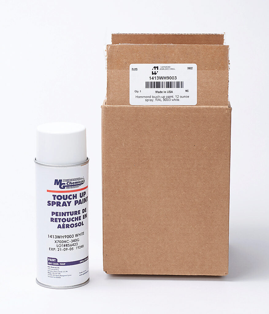 Hammond touch-up paint, 12 ounce spray, RAL 9003 white.-1413WH9003