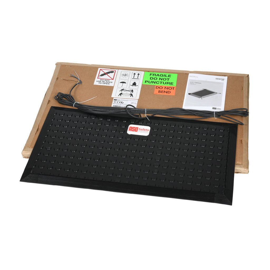 ASO Safety Solutions safety contact mat, 12 x 24in, integrated taper edge, 24 VAC/VDC operating voltage, polyurethane contact surface, black, IP65, 19.6ft/6m cable length, pigtail.-1602-4096