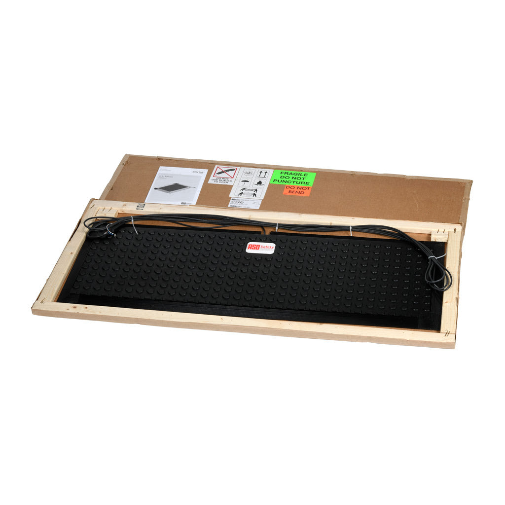 ASO Safety Solutions safety contact mat, 12 x 36in, integrated taper edge, 24 VAC/VDC operating voltage, polyurethane contact surface, black, IP65, 19.6ft/6m cable length, pigtail.-1602-4097
