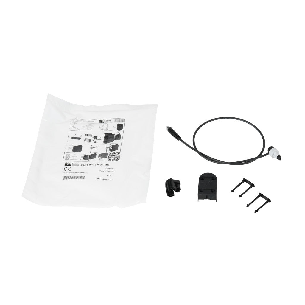 ASO Safety Solutions safety contact edge end cap, 1.6ft/0.5m cable length, 3-pin male M8. For use with 25 x 45mm safety contact edge.-1804-1376