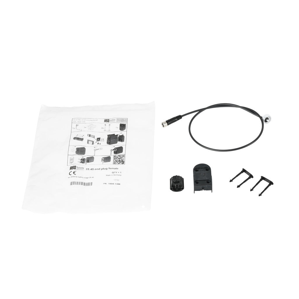 ASO Safety Solutions safety contact edge end cap, 1.6ft/0.5m cable length, 3-pin female M8. For use with 25 x 45mm safety contact edge.-1804-1386