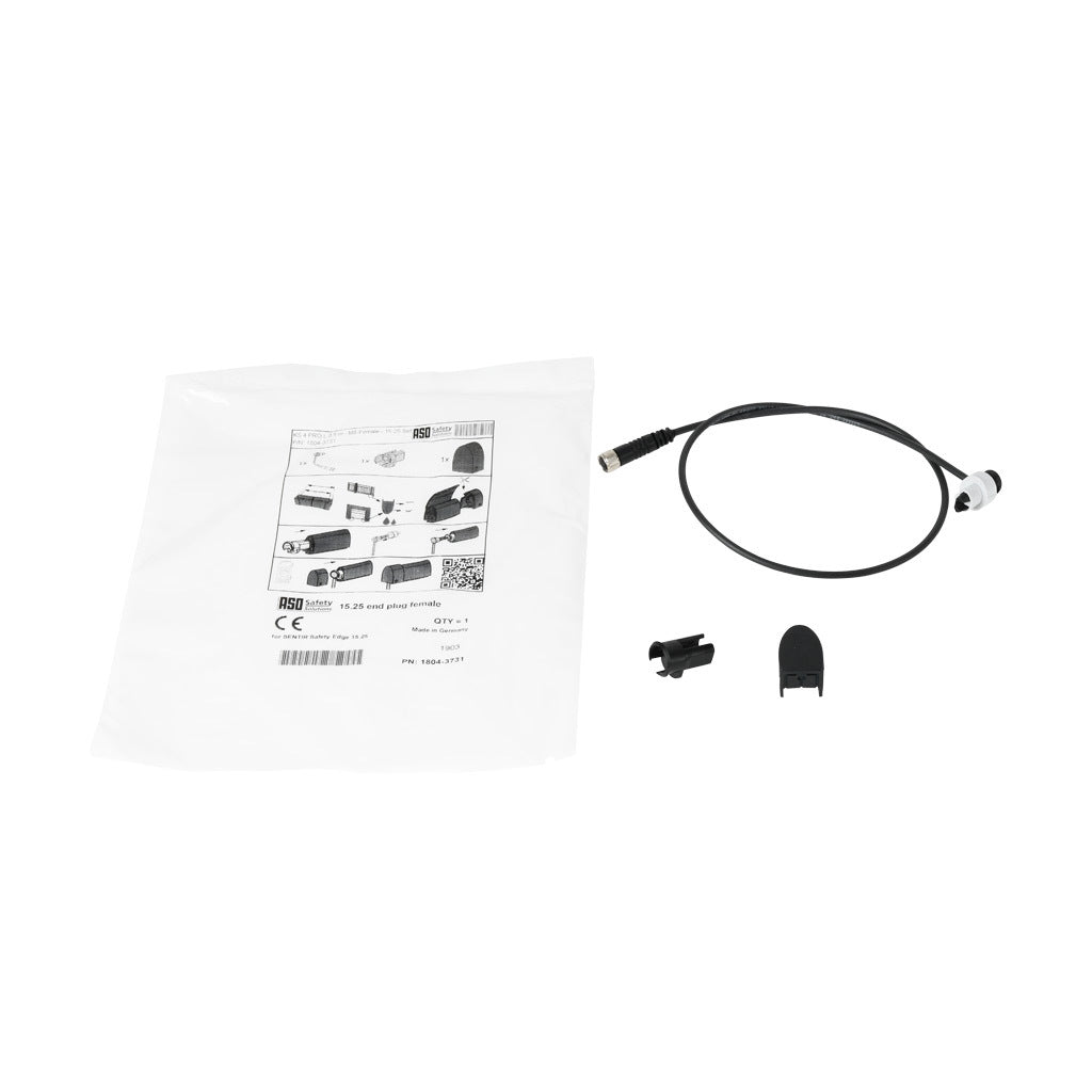 ASO Safety Solutions safety contact edge end cap, 1.6ft/0.5m cable length, 3-pin female M8. For use with 15 x 25mm safety contact edge.-1804-3731