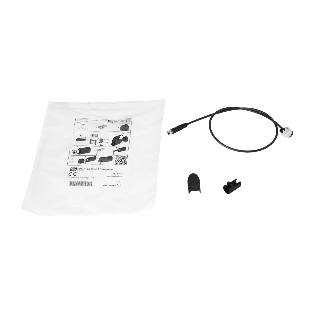 ASO Safety Solutions safety contact edge end cap, 1.6ft/0.5m cable length, 3-pin male M8. For use with 15 x 25mm safety contact edge.-1804-3741