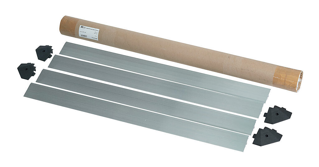 ASO Safety Solutions contact mat trim kit, aluminum. For use with 36 x 36in safety mats. Includes (4) trim corners and (4) mat trim pieces.-2010-0083