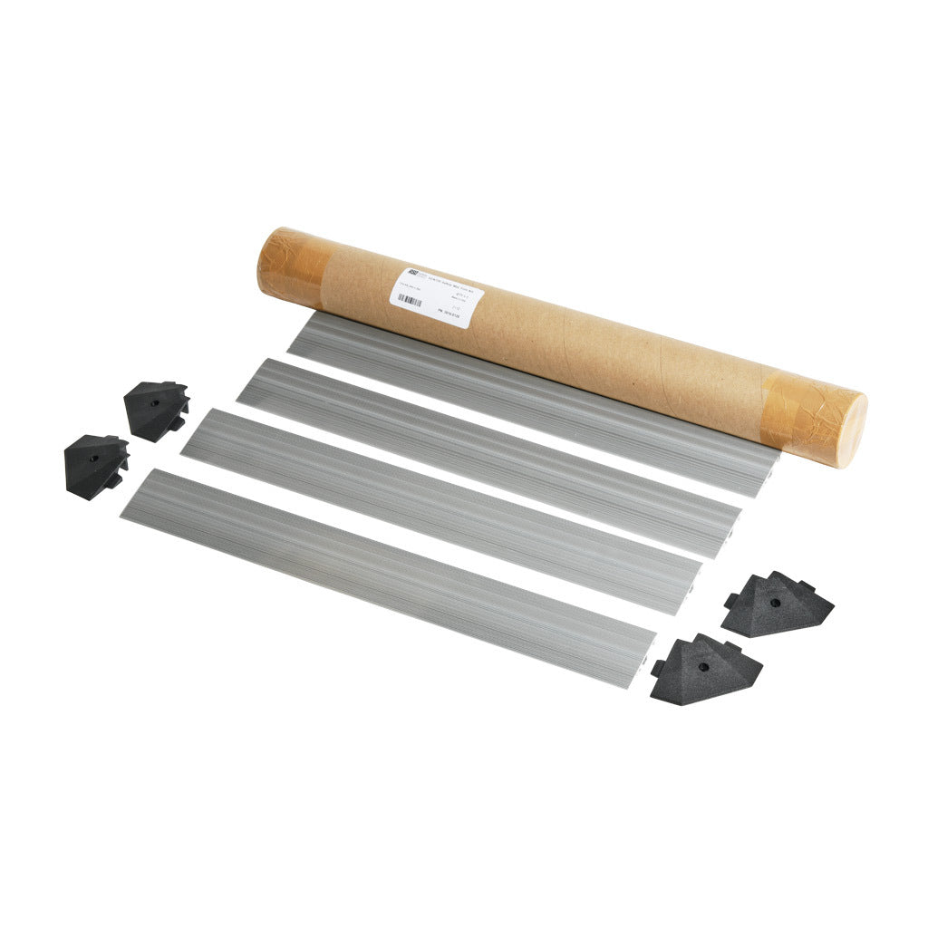 ASO Safety Solutions contact mat trim kit, aluminum. For use with 24 x 24in safety mats. Includes (4) trim corners and (4) mat trim pieces.-2010-0120