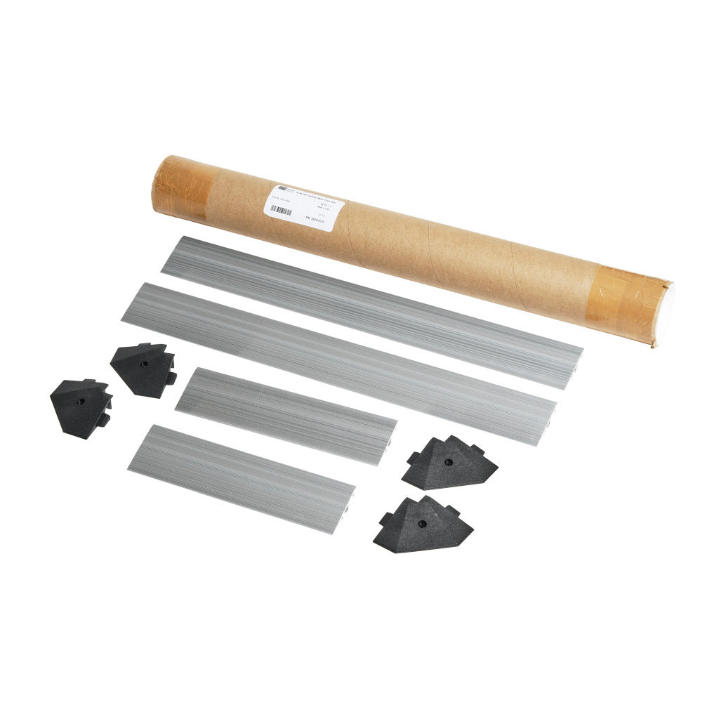ASO Safety Solutions contact mat trim kit, aluminum. For use with 12 x 24in safety mats. Includes (4) trim corners and (4) mat trim pieces.-2010-0121