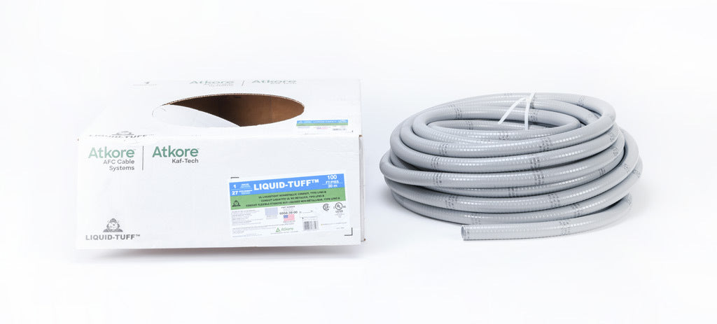 Atkore Liquid-Tuff 6000 liquid-tight flexible non-metallic conduit, embedded spiral rigid PVC, PVC wall, 1in trade size, gray, UL-1660 Listed, 100ft/30.4m coil length.-6004-30-00