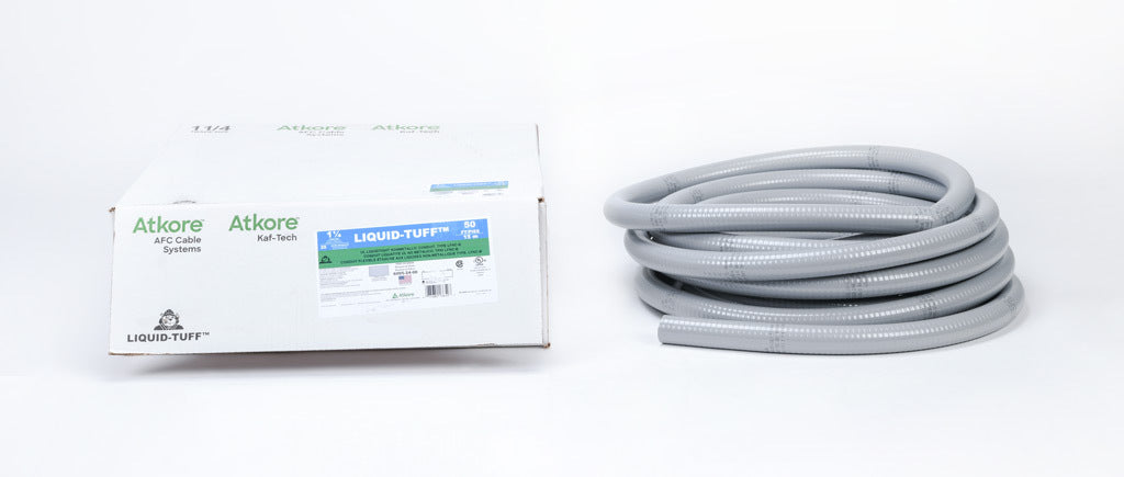 Atkore Liquid-Tuff 6000 liquid-tight flexible non-metallic conduit, embedded spiral rigid PVC, PVC wall, 1-1/4in trade size, gray, UL-1660 Listed, 50ft/15.2m coil length.-6005-24-00