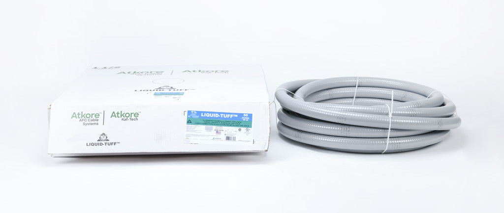 Atkore Liquid-Tuff 6000 liquid-tight flexible non-metallic conduit, embedded spiral rigid PVC, PVC wall, 1-1/2in trade size, gray, UL-1660 Listed, 50ft/15.2m coil length.-6006-24-00