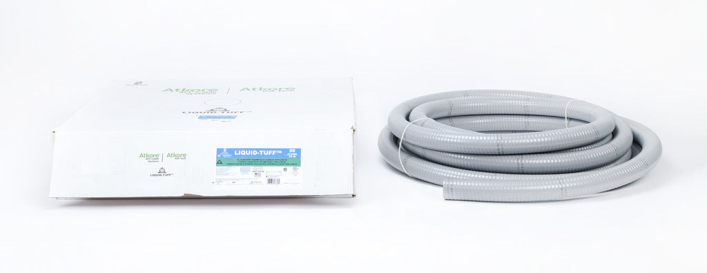 Atkore Liquid-Tuff 6000 liquid-tight flexible non-metallic conduit, embedded spiral rigid PVC, PVC wall, 2in trade size, gray, UL-1660 Listed, 50ft/15.2m coil length.-6007-24-00