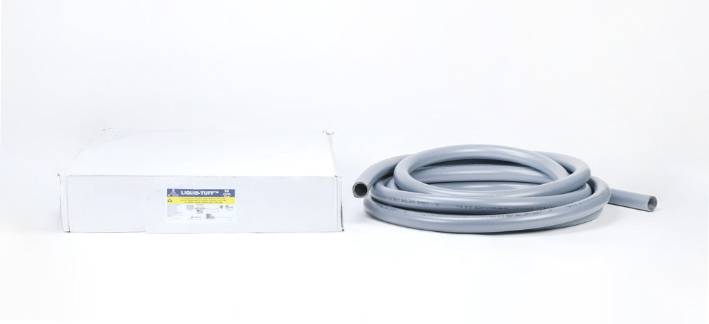 Atkore Liquid-Tuff 6200 liquid-tight flexible metallic conduit, galvanized low carbon steel, PVC jacket, 2in trade size, gray, UL-360 Listed, 50ft/15.2m coil length.-6207-24-00