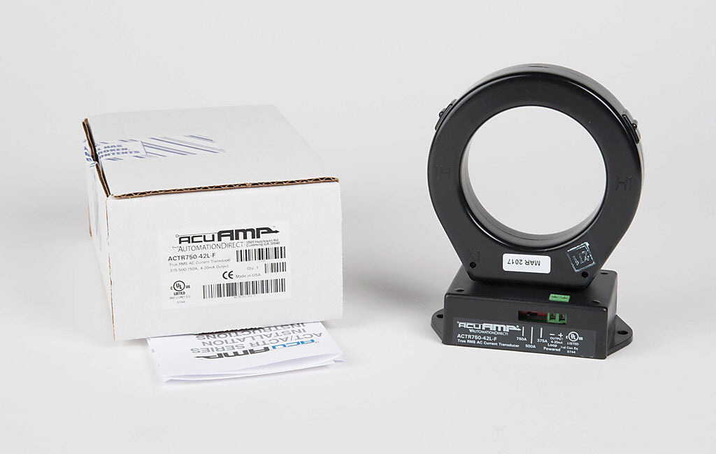 AcuAMP AC current transducer, 1-phase, fixed core, 0-375, 0-500, or 0-750A selectable sensing range, True RMS, 4-20 mA output.-ACTR750-42L-F