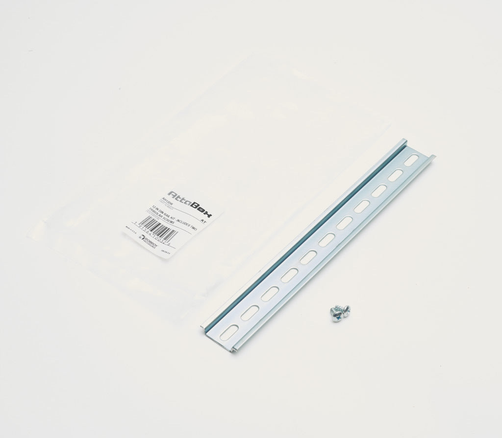 AttaBox DIN rail, slotted, 35mm width, 7mm height, 10.8in length, plated steel. For use with AHxx1210xxxx and AHxx1412xxxx Heartland series enclosures.-AH12DR